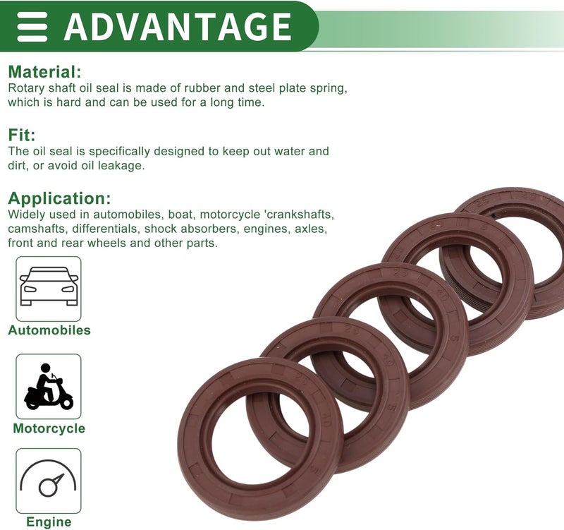 Partuto Universal Oil Seal TG4 Lip Seal Ring Rotary Shaft Seal 25x40x5mm High Pressure FKM Rubber Brown 5 Pcs - Image 4